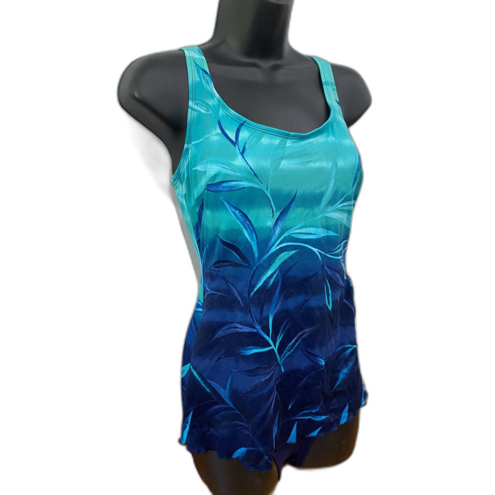 Vintage 90s Slim Allure Floral Swim Dress One Piece Swimsuit 12 Low Back